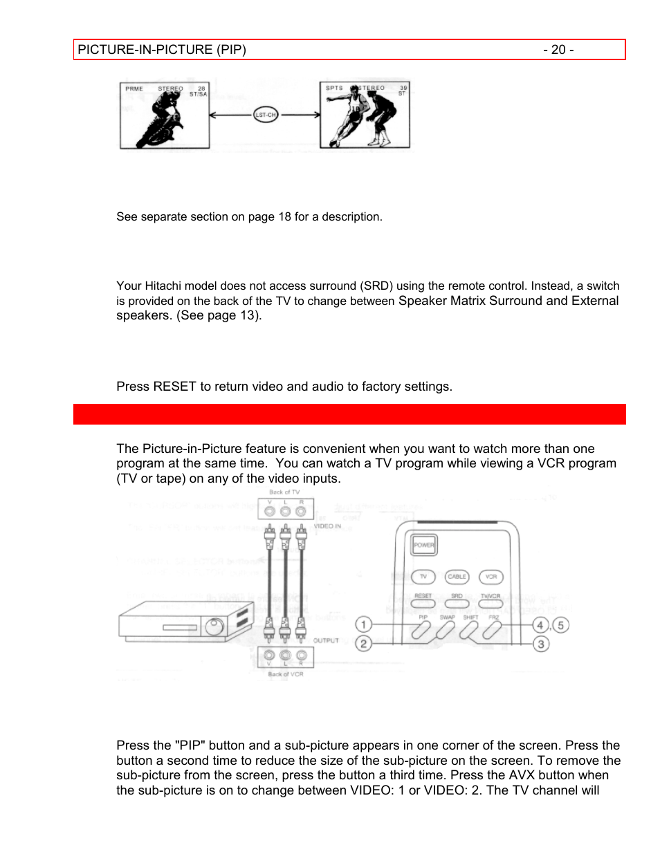 Picture-in-picture (pip), P-in-p button | Hitachi 55EX15K User Manual | Page 20 / 44