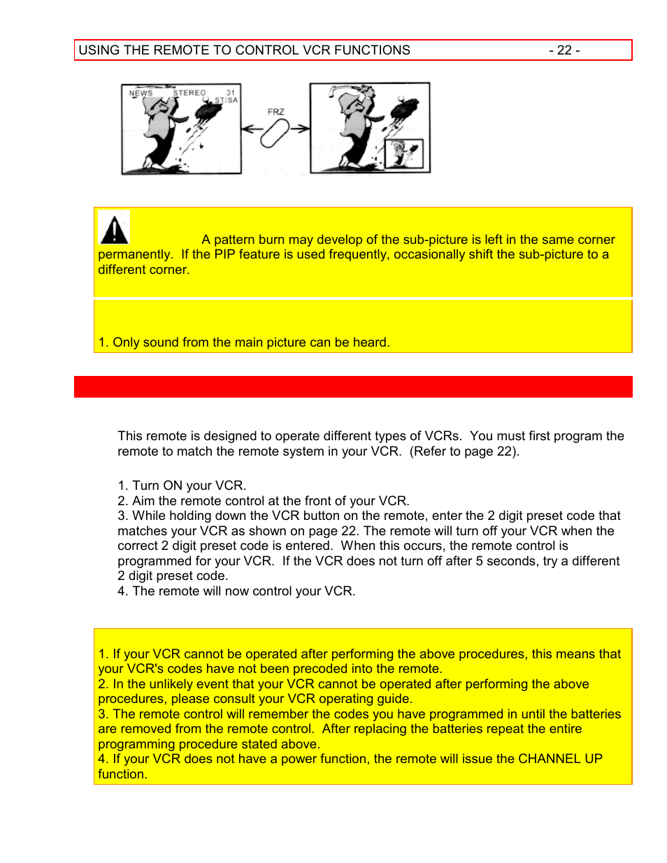 Using the remote to control vcr functions | Hitachi 55EX15K User Manual | Page 22 / 44