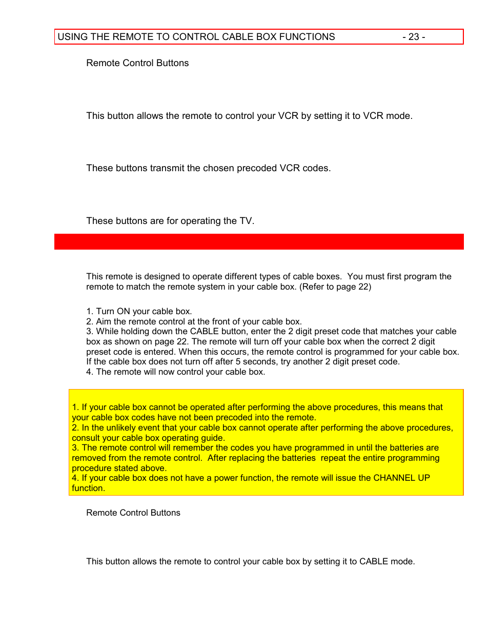 Using the remote to control cable box functions, Cable button, Tv/vcr button | Hitachi 55EX15K User Manual | Page 23 / 44