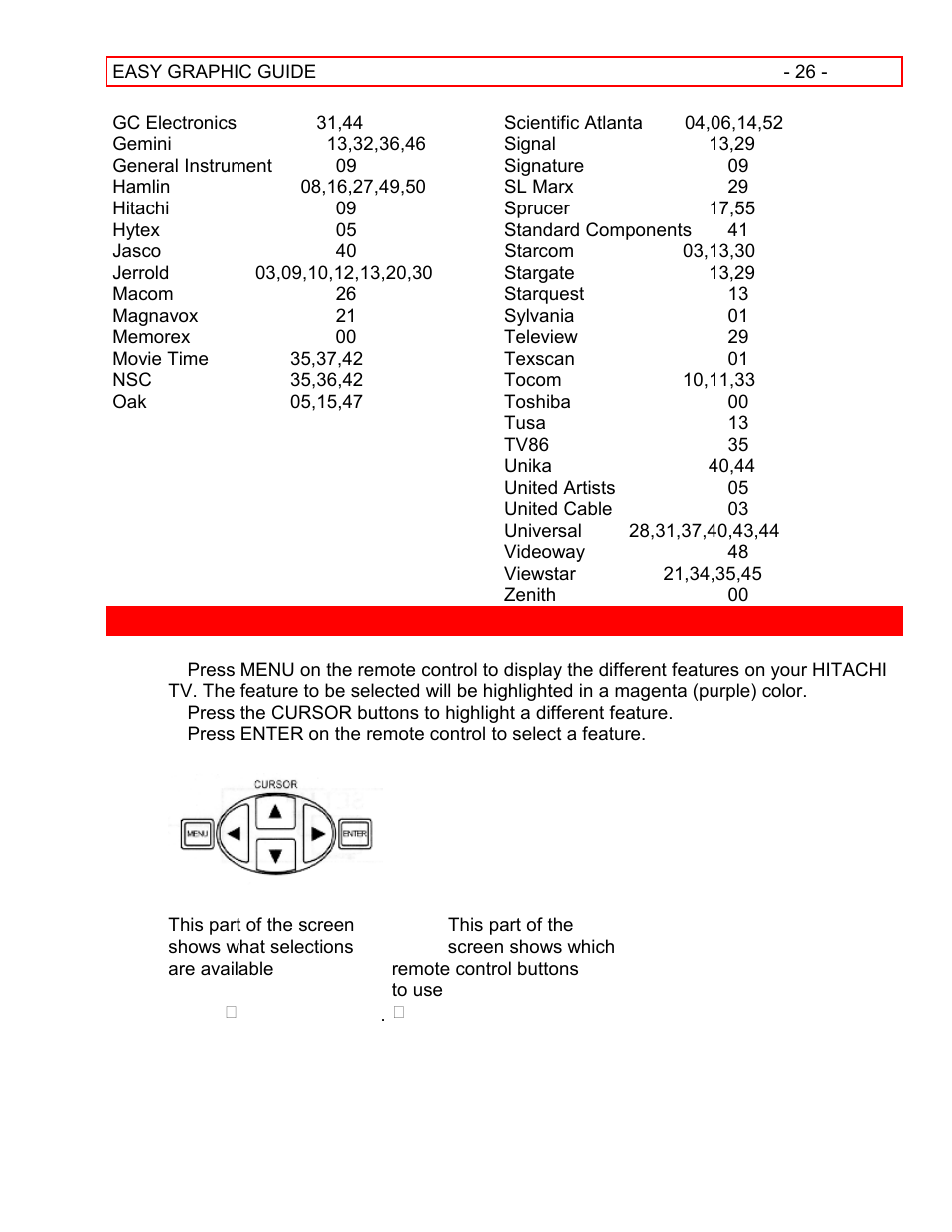 Easy graphic guide | Hitachi 55EX15K User Manual | Page 26 / 44