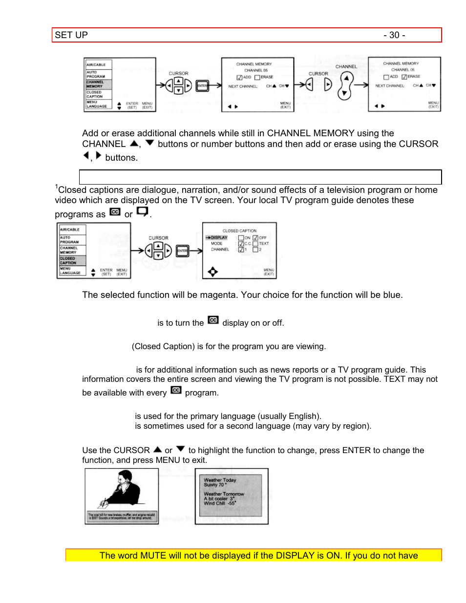 Closed caption | Hitachi 55EX15K User Manual | Page 30 / 44