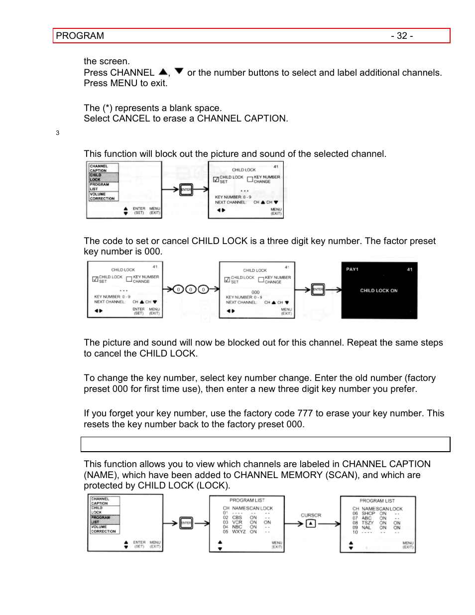 Program list | Hitachi 55EX15K User Manual | Page 32 / 44