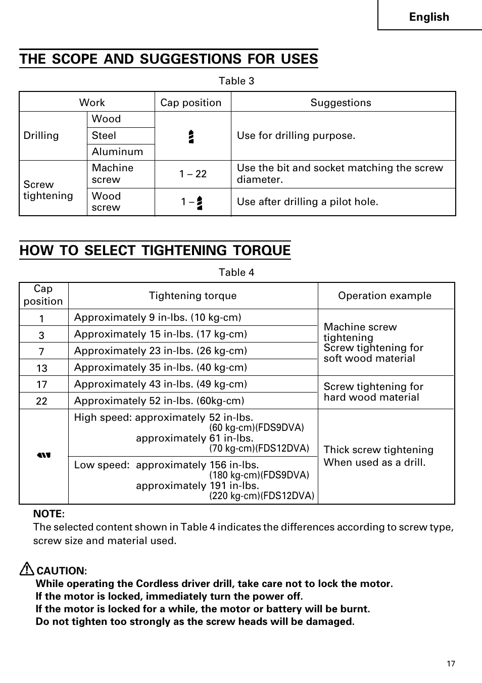 The scope and suggestions for uses, How to select tightening torque | Hitachi FDS 9DVA User Manual | Page 17 / 60