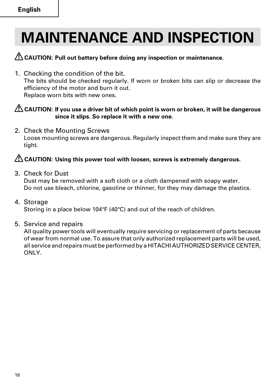 Maintenance and inspection | Hitachi FDS 9DVA User Manual | Page 18 / 60