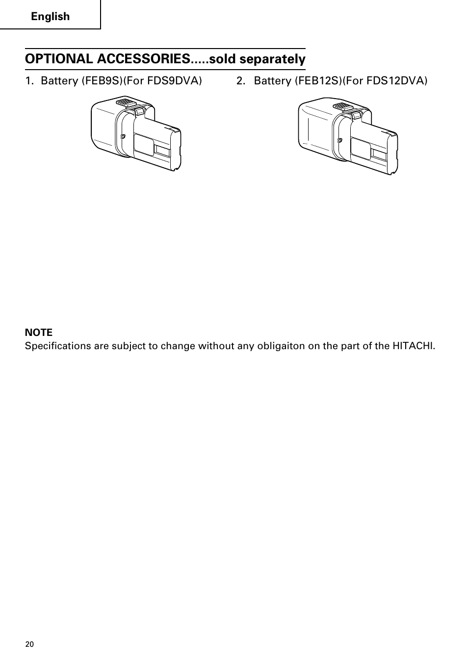 Optional accessories.....sold separately | Hitachi FDS 9DVA User Manual | Page 20 / 60