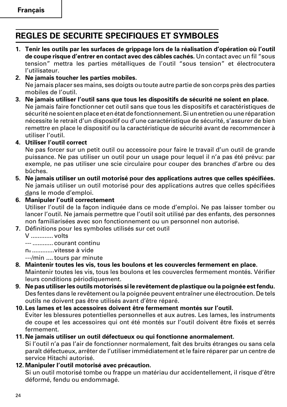 Regles de securite specifiques et symboles | Hitachi FDS 9DVA User Manual | Page 24 / 60