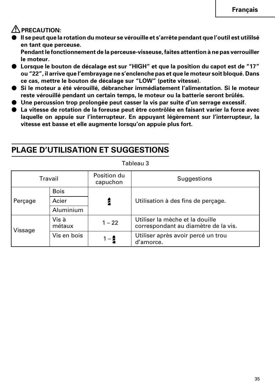 Plage d’utilisation et suggestions | Hitachi FDS 9DVA User Manual | Page 35 / 60