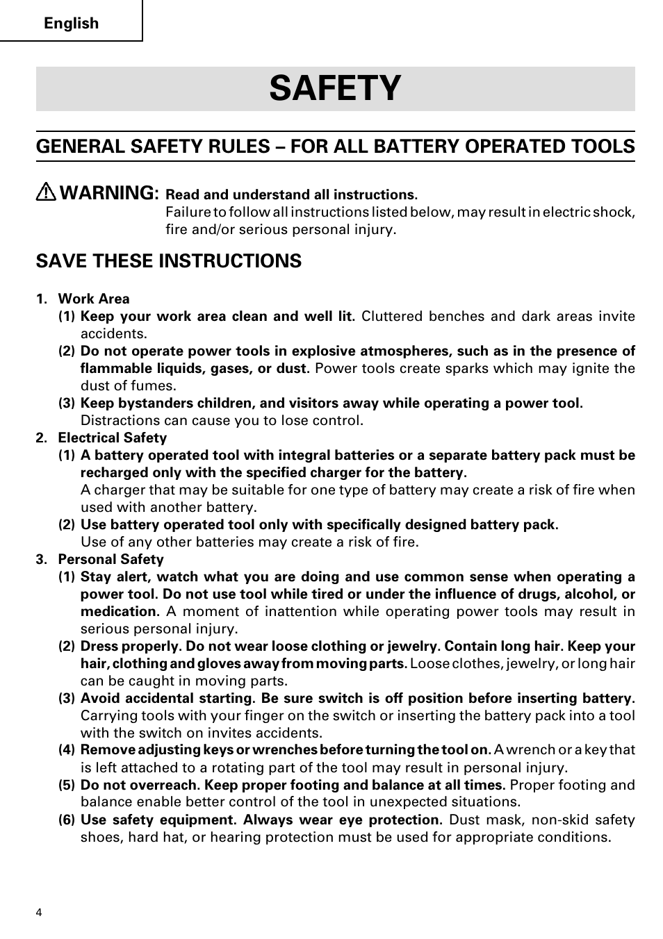 Safety, Save these instructions | Hitachi FDS 9DVA User Manual | Page 4 / 60