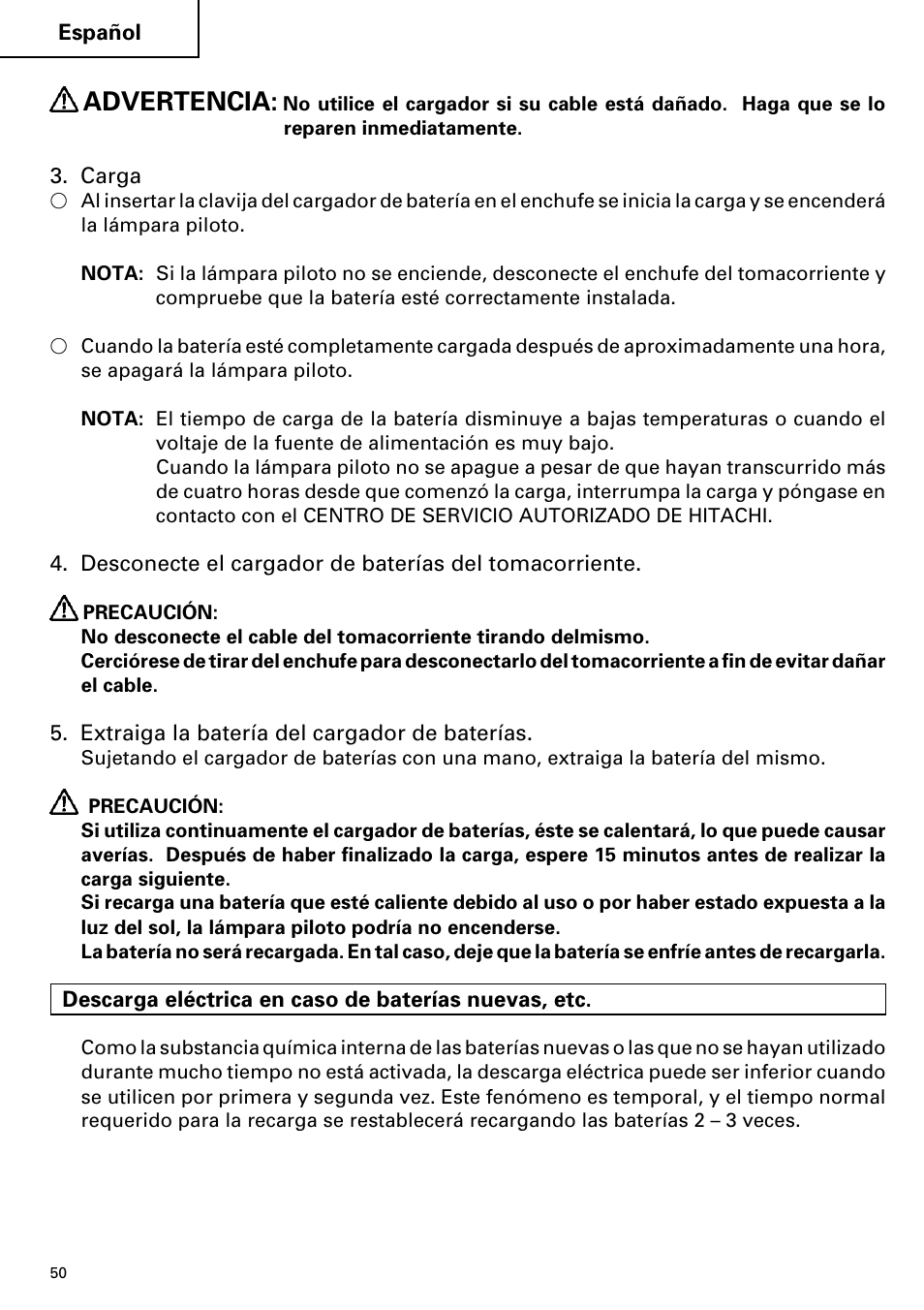 Advertencia | Hitachi FDS 9DVA User Manual | Page 50 / 60