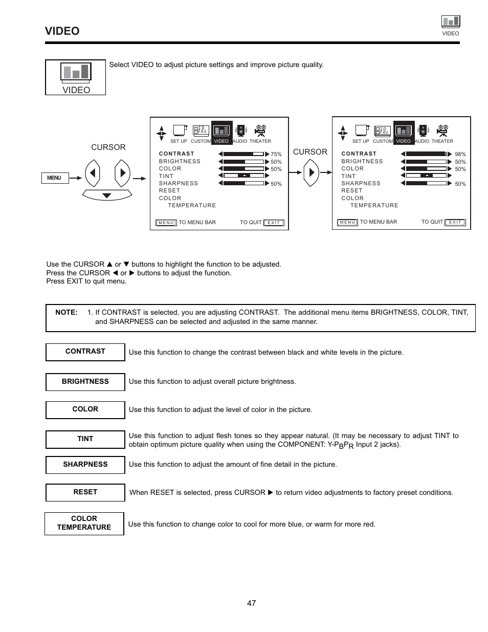 Video | Hitachi 36UX01S User Manual | Page 47 / 60