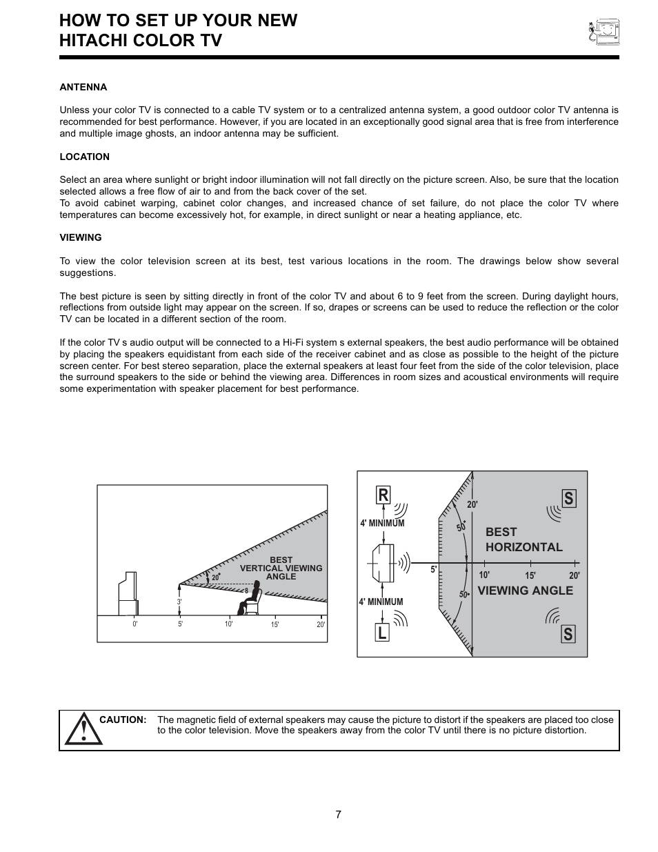 How to set up your new hitachi color tv, Sl r | Hitachi 36UX01S User Manual | Page 7 / 60