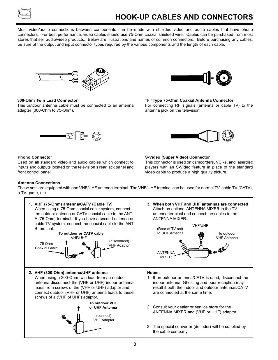 Hook-up cables and connectors | Hitachi 36UX01S User Manual | Page 8 / 60