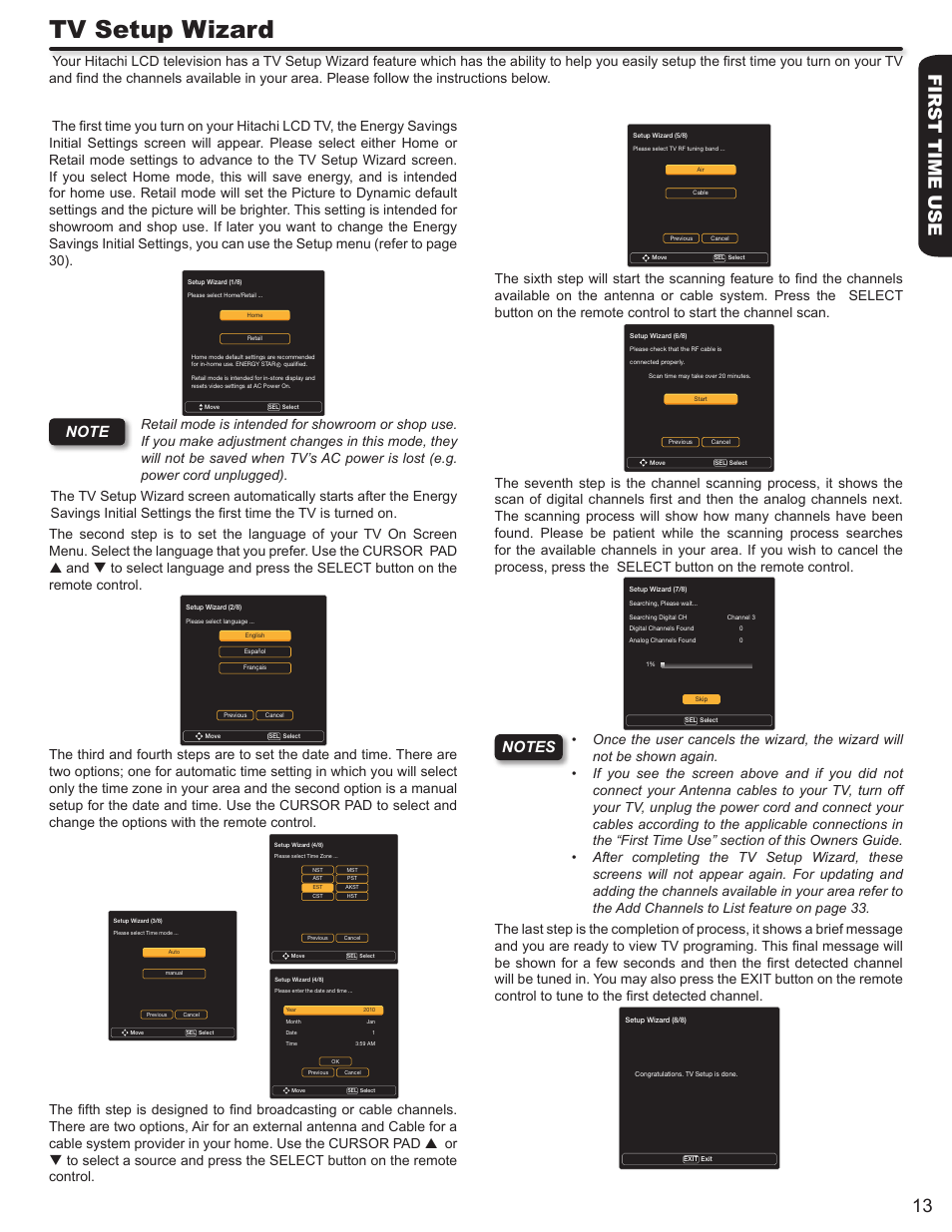 Tv setup wizard | Hitachi ALPHA SERIES L32A404 User Manual | Page 13 / 52