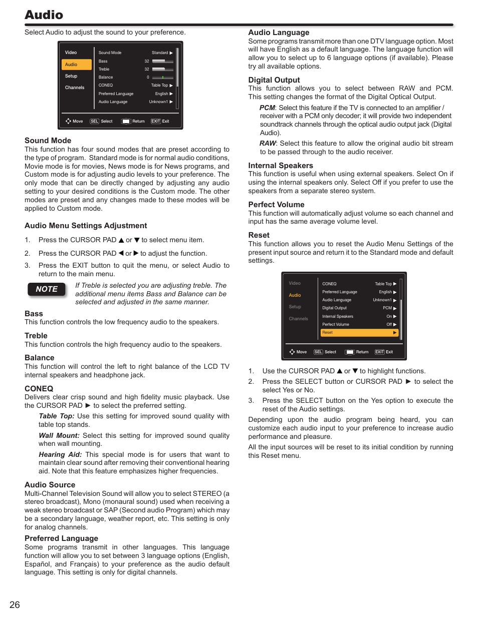 Audio | Hitachi ALPHA SERIES L32A404 User Manual | Page 26 / 52
