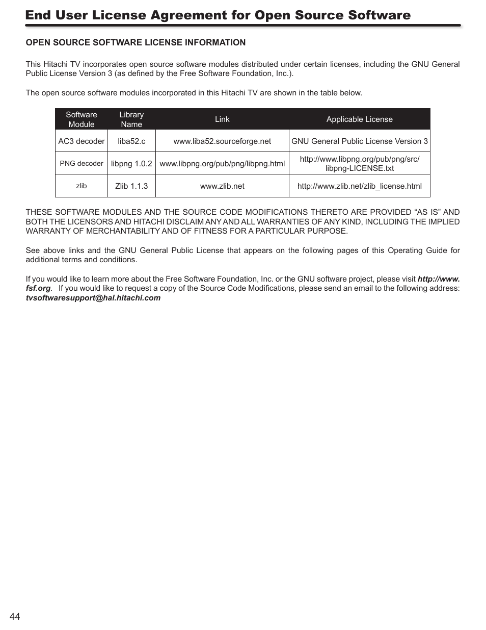Hitachi ALPHA SERIES L32A404 User Manual | Page 44 / 52