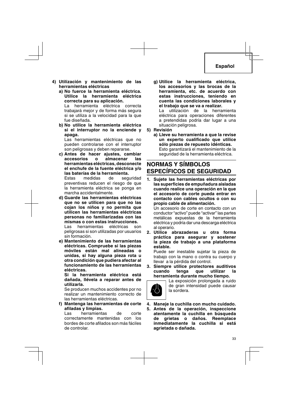 Normas y símbolos específicos de seguridad | Hitachi CJ 90VST User Manual | Page 33 / 48