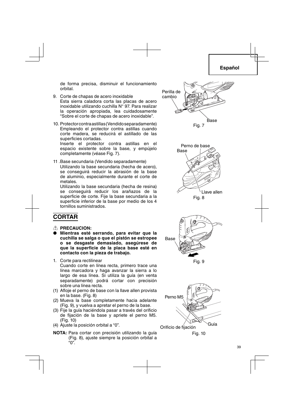 Cortar | Hitachi CJ 90VST User Manual | Page 39 / 48