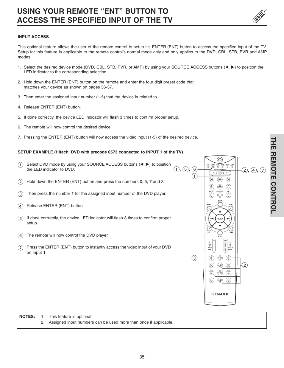 The remote control | Hitachi 42V515 User Manual | Page 35 / 80