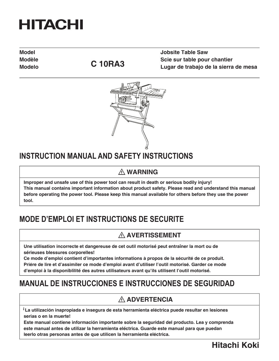 Hitachi C 10RA3 User Manual | 72 pages