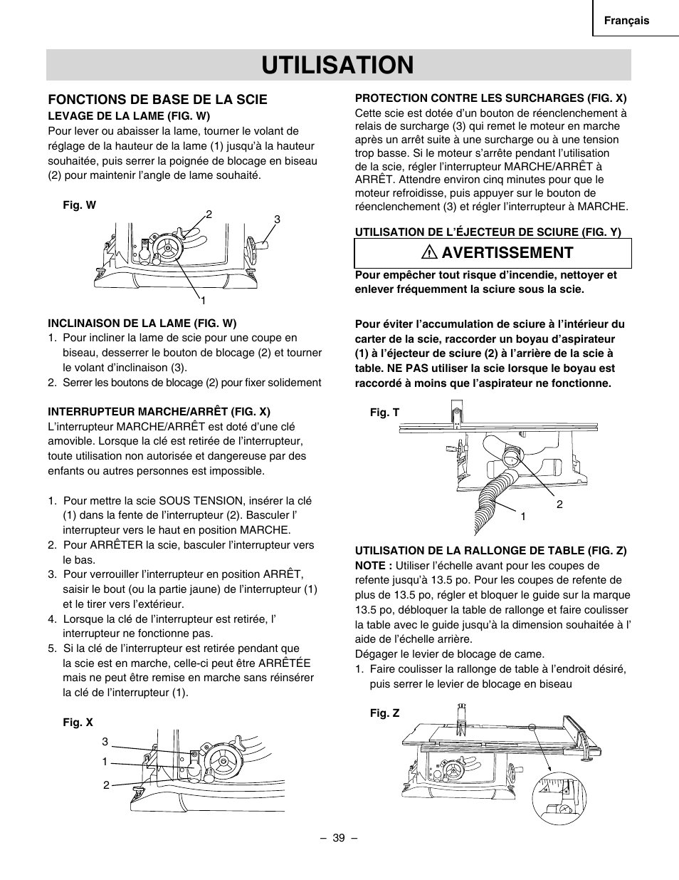 Utilisation, Avertissement | Hitachi C 10RA3 User Manual | Page 39 / 72