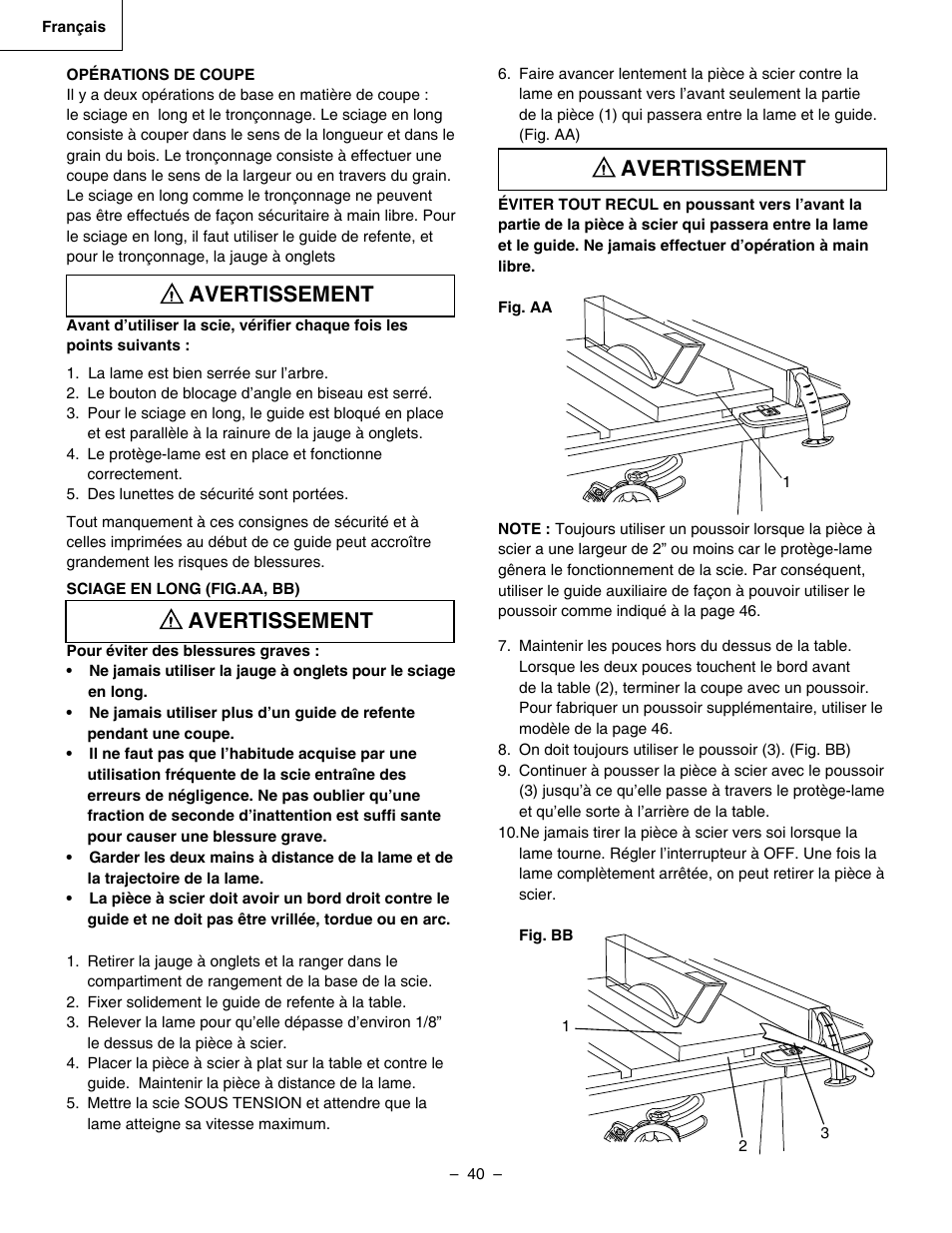 Avertissement | Hitachi C 10RA3 User Manual | Page 40 / 72