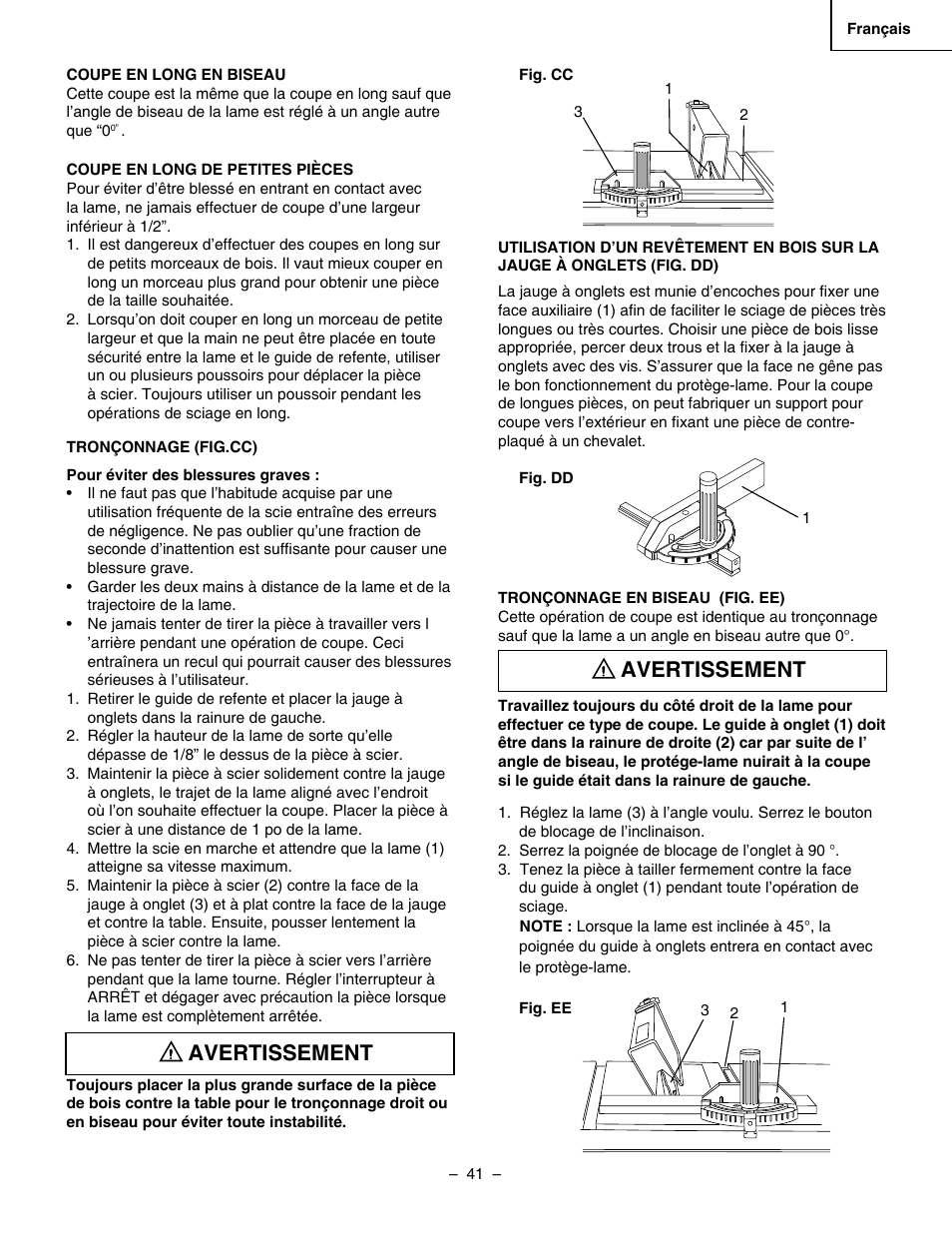 Avertissement | Hitachi C 10RA3 User Manual | Page 41 / 72