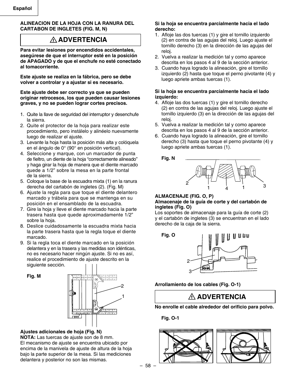 Advertencia | Hitachi C 10RA3 User Manual | Page 58 / 72