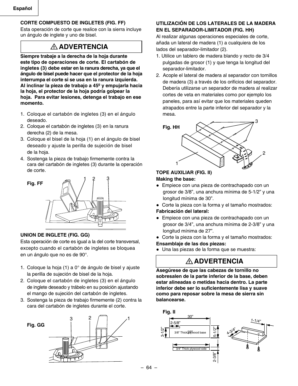 Advertencia | Hitachi C 10RA3 User Manual | Page 64 / 72