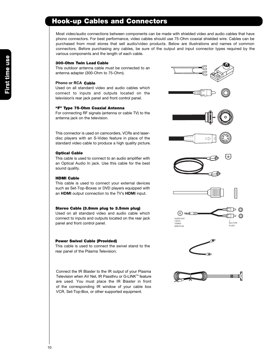 Hook-up cables and connectors | Hitachi P50V701 User Manual | Page 10 / 186