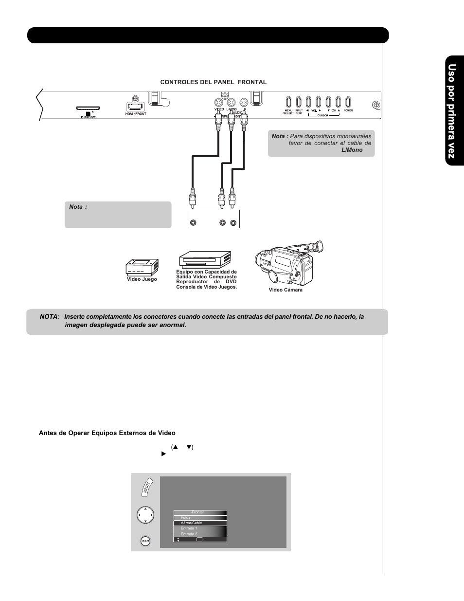 Conectando equipos de video externos | Hitachi P50V701 User Manual | Page 103 / 186