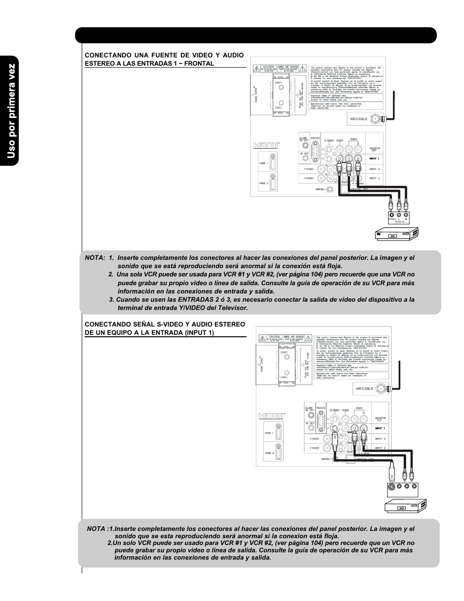 Conectando equipos de video externos | Hitachi P50V701 User Manual | Page 106 / 186