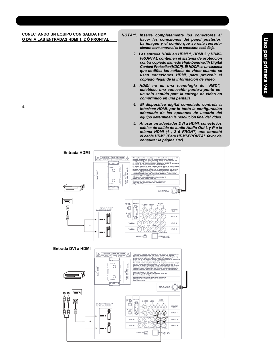 Conectando equipos de video externos | Hitachi P50V701 User Manual | Page 107 / 186