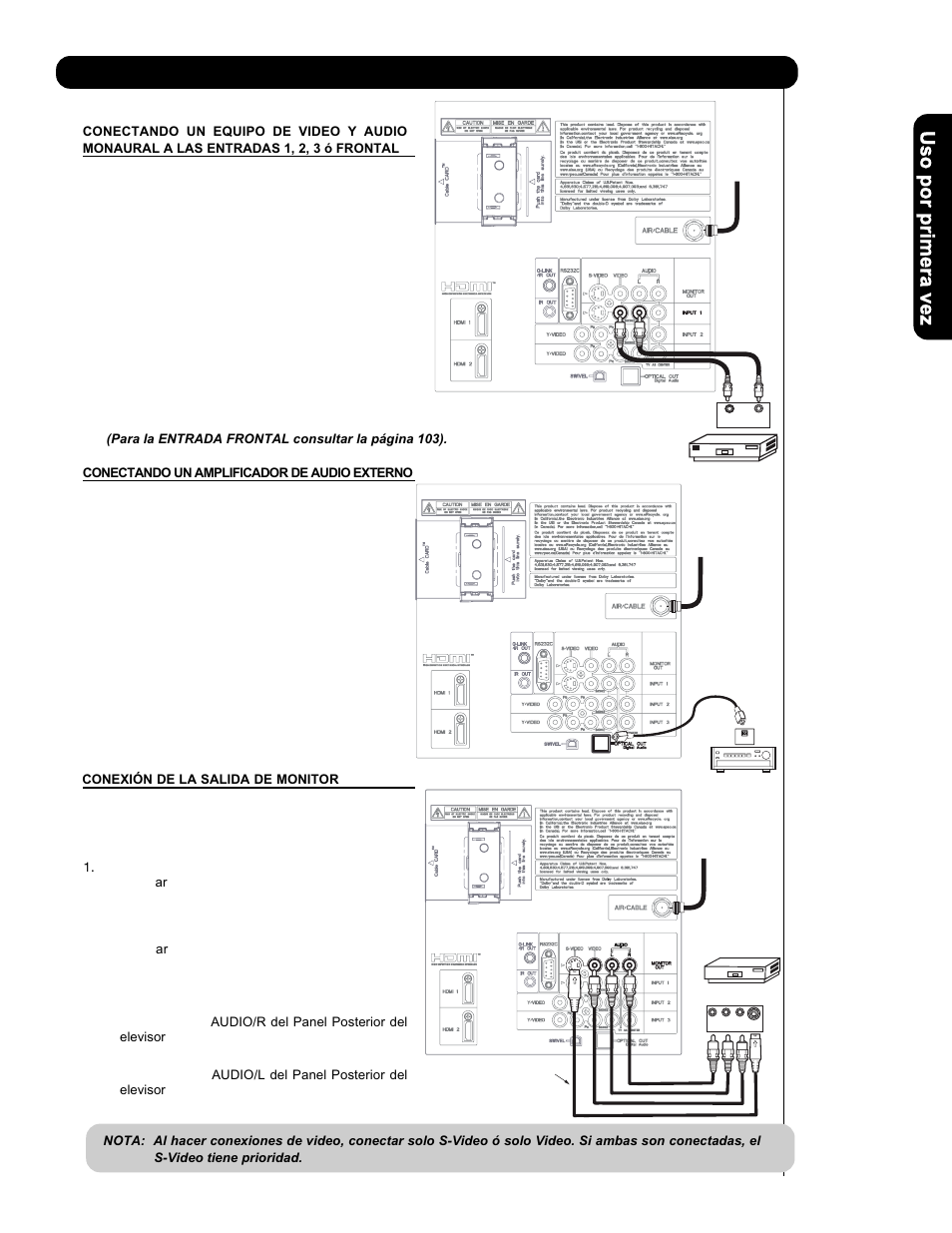 Conectando equipos de audio/video externos | Hitachi P50V701 User Manual | Page 109 / 186