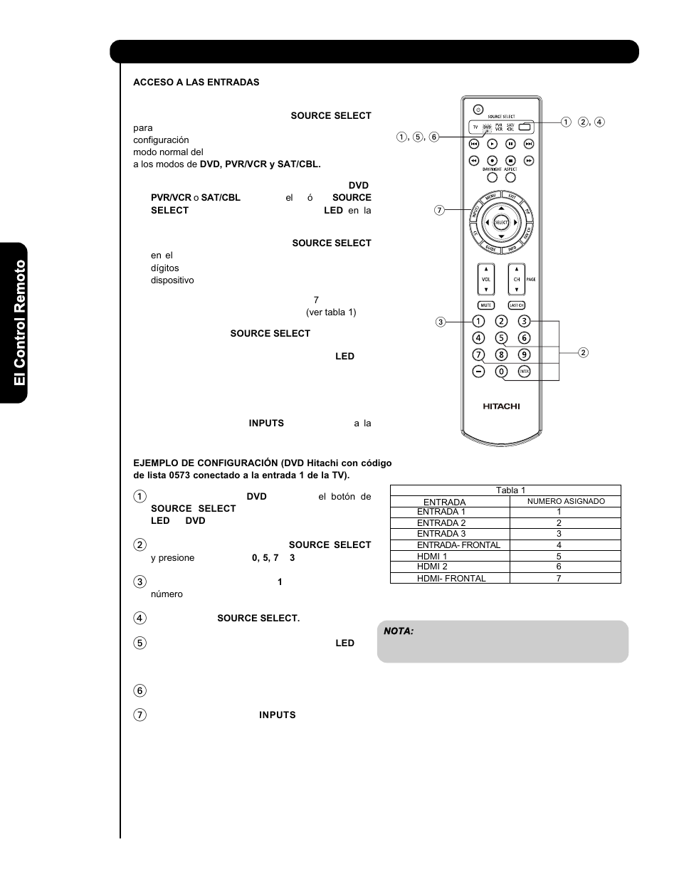 Como utilizar el botón source select | Hitachi P50V701 User Manual | Page 126 / 186