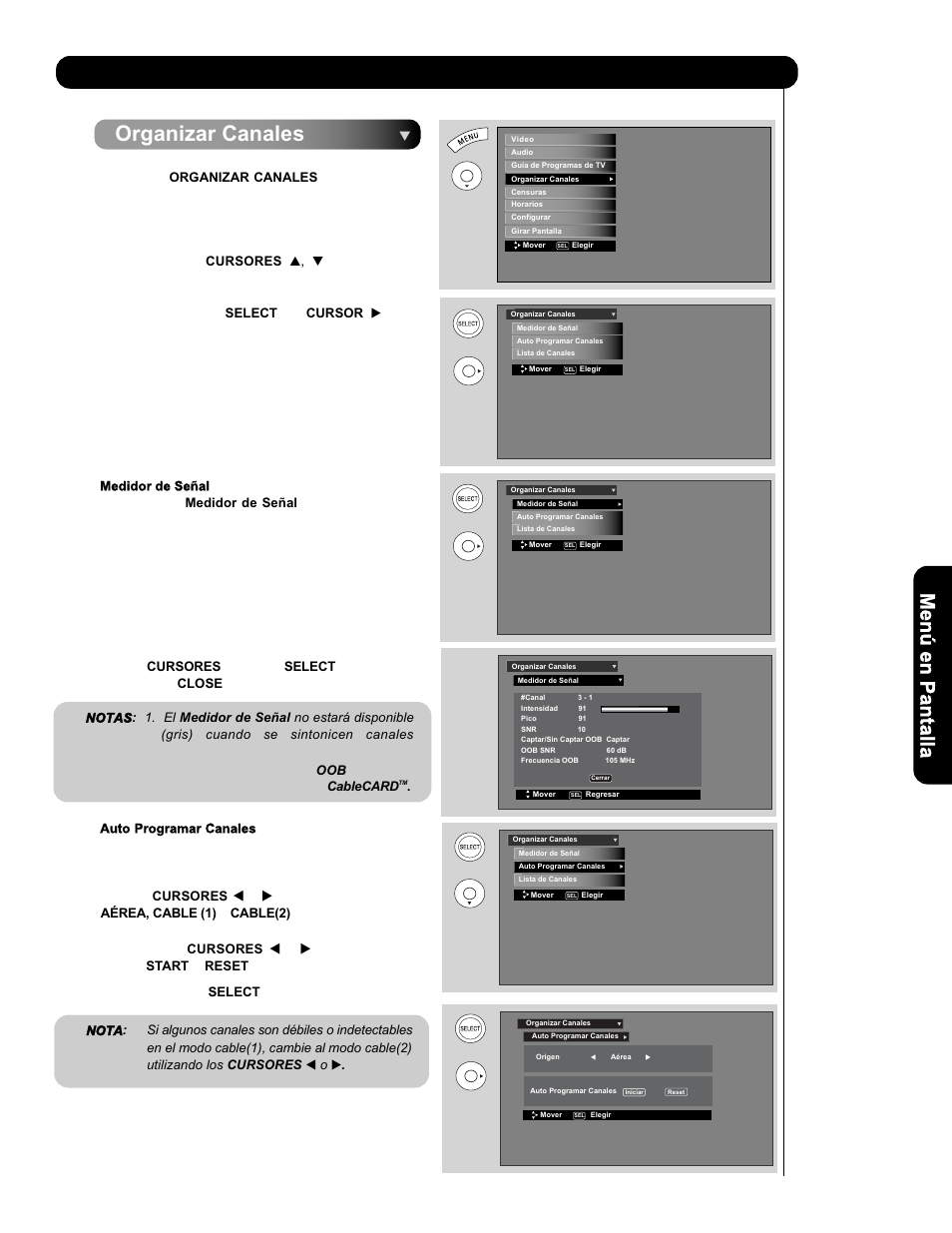 Organizar canales | Hitachi P50V701 User Manual | Page 141 / 186