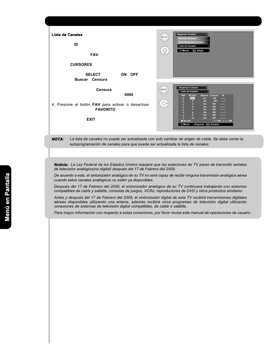 Organizar canales | Hitachi P50V701 User Manual | Page 142 / 186