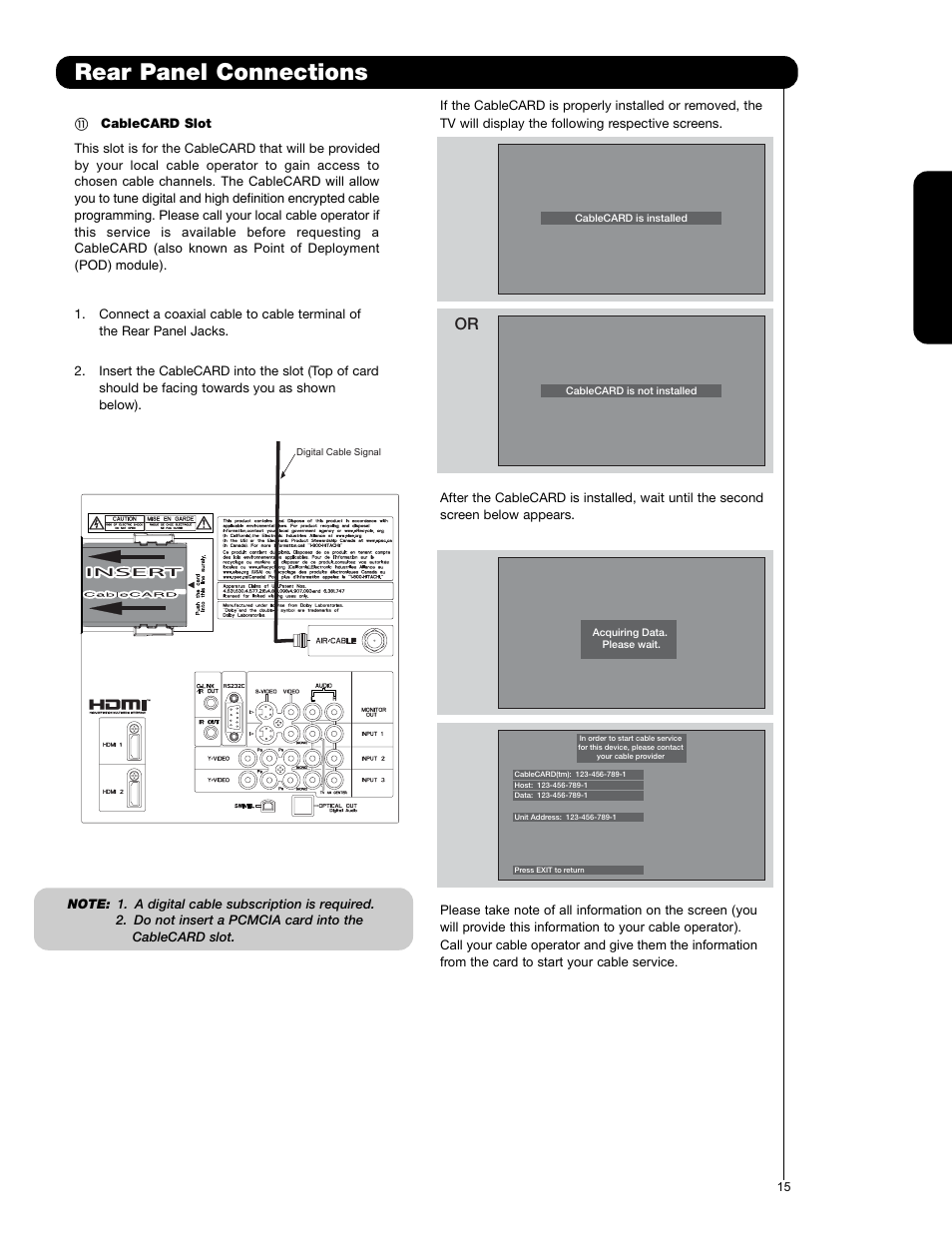 Rear panel connections | Hitachi P50V701 User Manual | Page 15 / 186