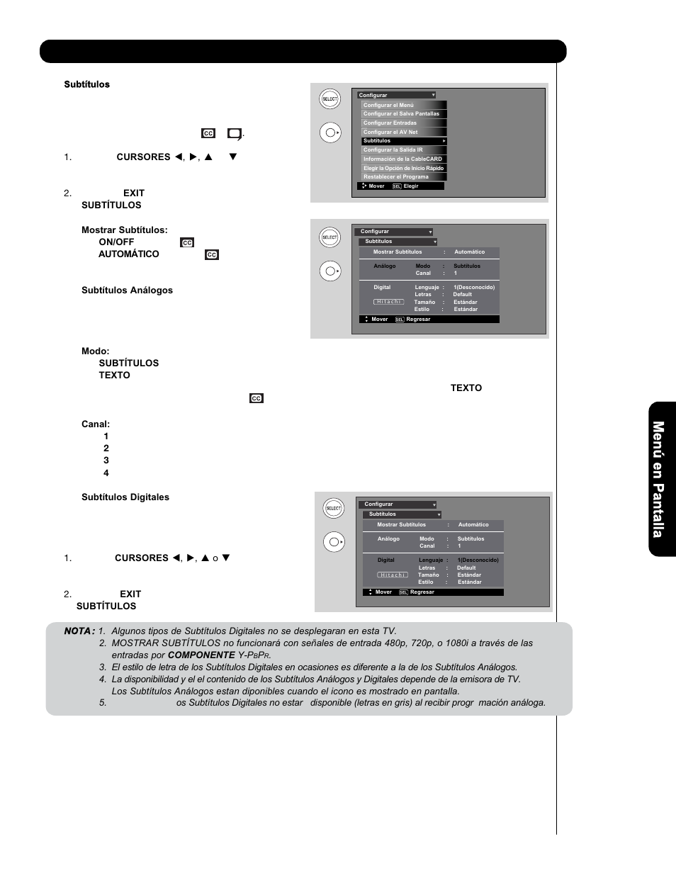 Configurar | Hitachi P50V701 User Manual | Page 161 / 186