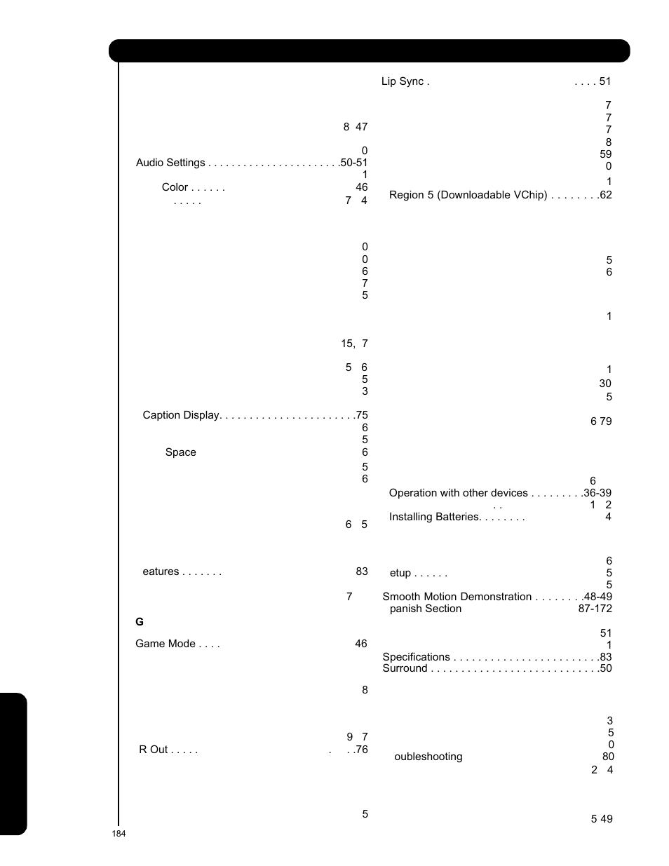 Index | Hitachi P50V701 User Manual | Page 184 / 186