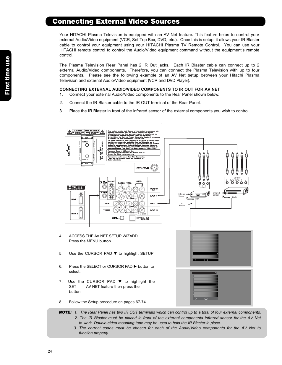Connecting external video sources | Hitachi P50V701 User Manual | Page 24 / 186