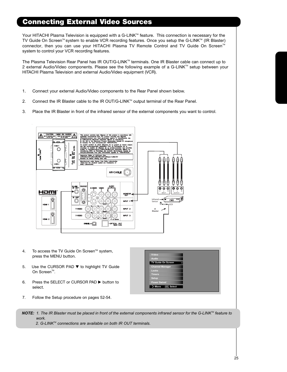 Connecting external video sources | Hitachi P50V701 User Manual | Page 25 / 186