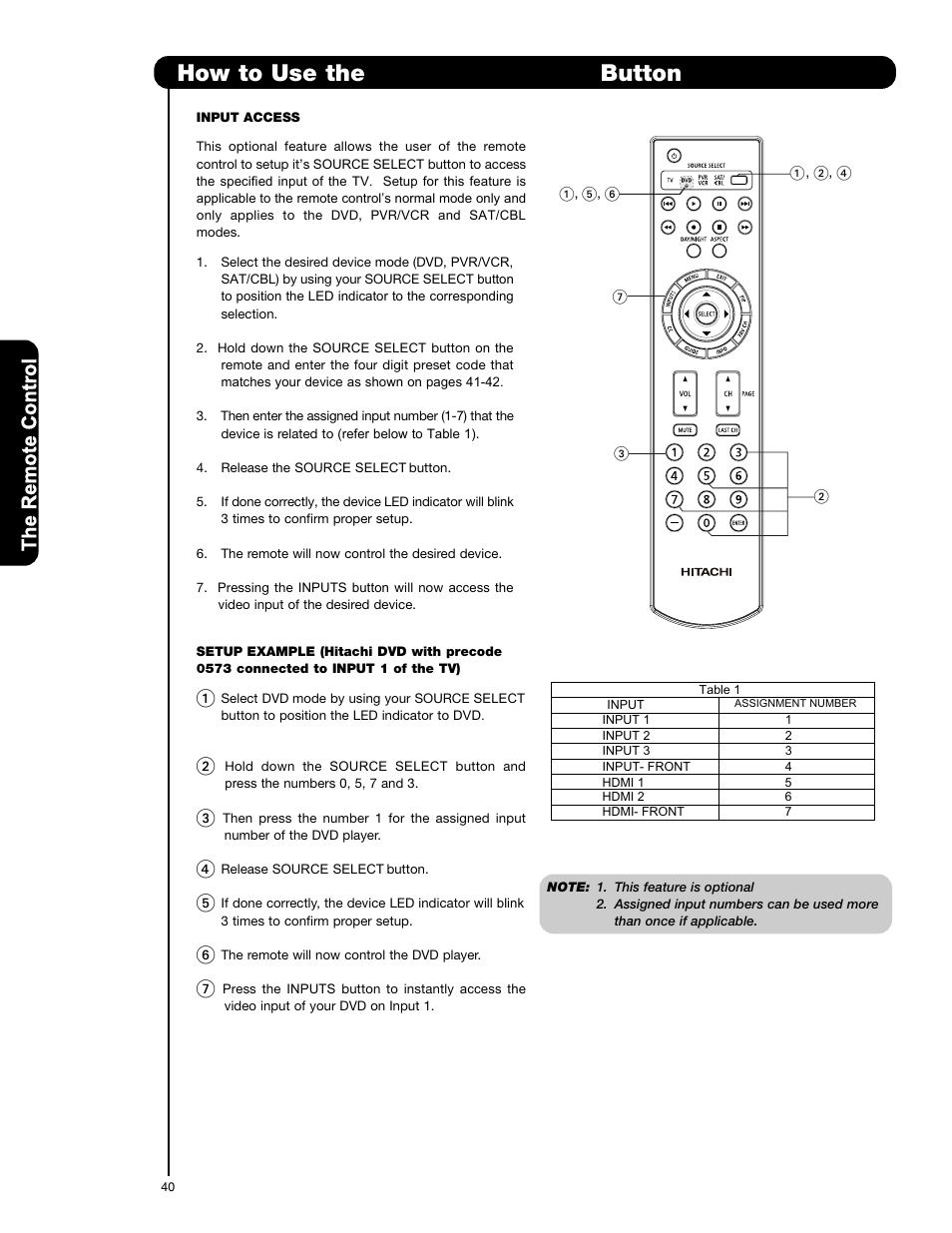 How to use the source select button | Hitachi P50V701 User Manual | Page 40 / 186