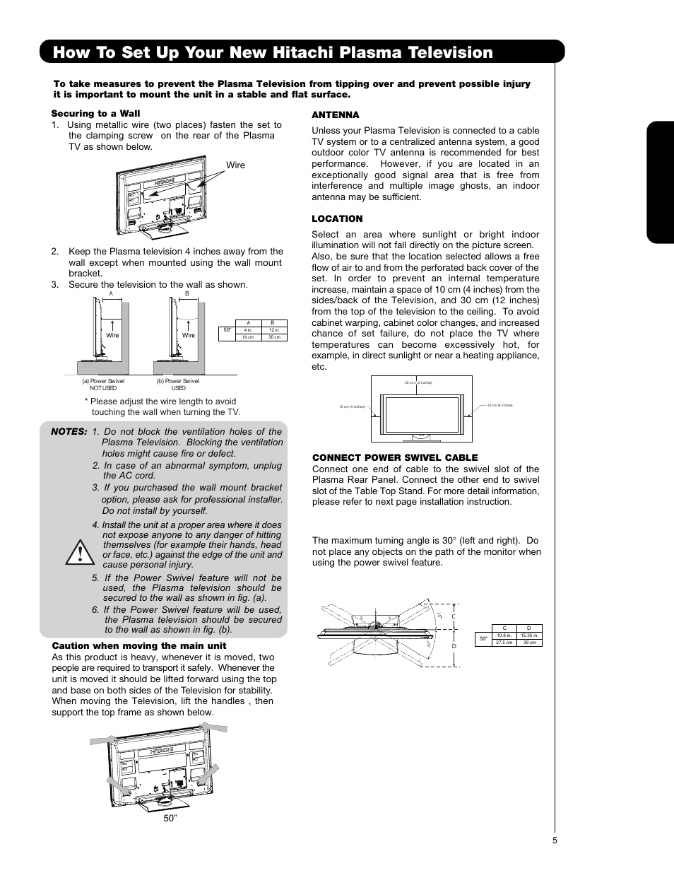 How to set up your new hitachi plasma television | Hitachi P50V701 User Manual | Page 5 / 186