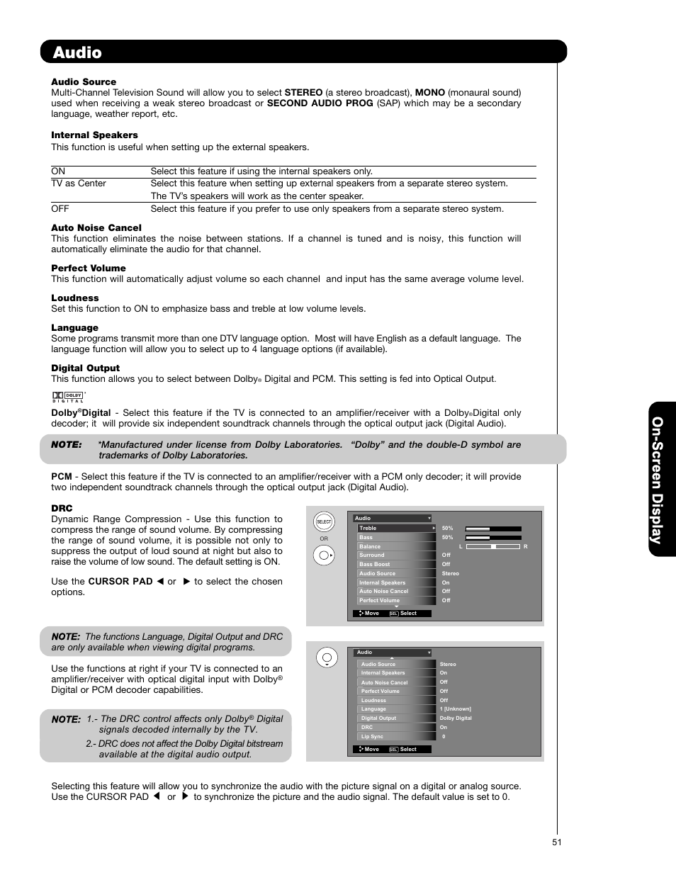 Audio | Hitachi P50V701 User Manual | Page 51 / 186