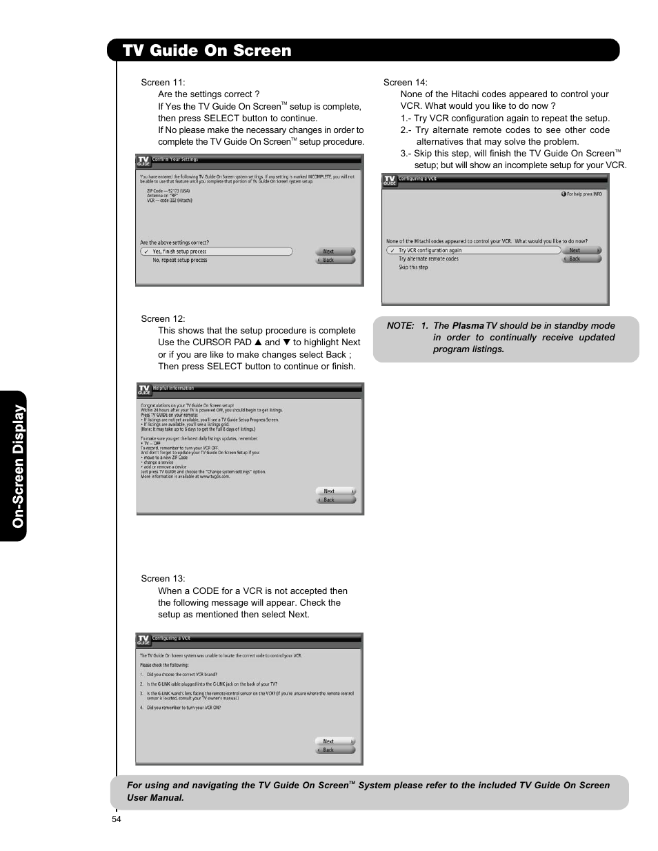 Tv guide on screen | Hitachi P50V701 User Manual | Page 54 / 186