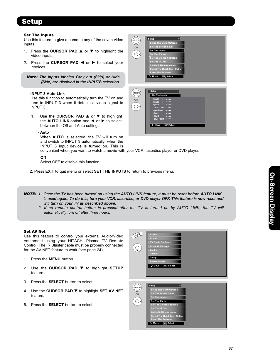 Setup | Hitachi P50V701 User Manual | Page 67 / 186