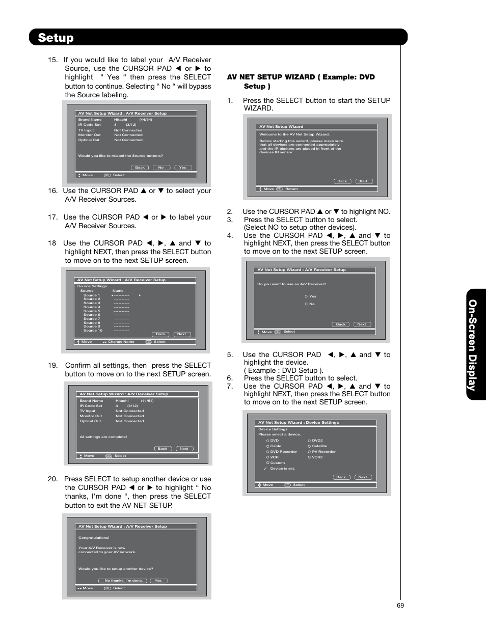 Setup | Hitachi P50V701 User Manual | Page 69 / 186
