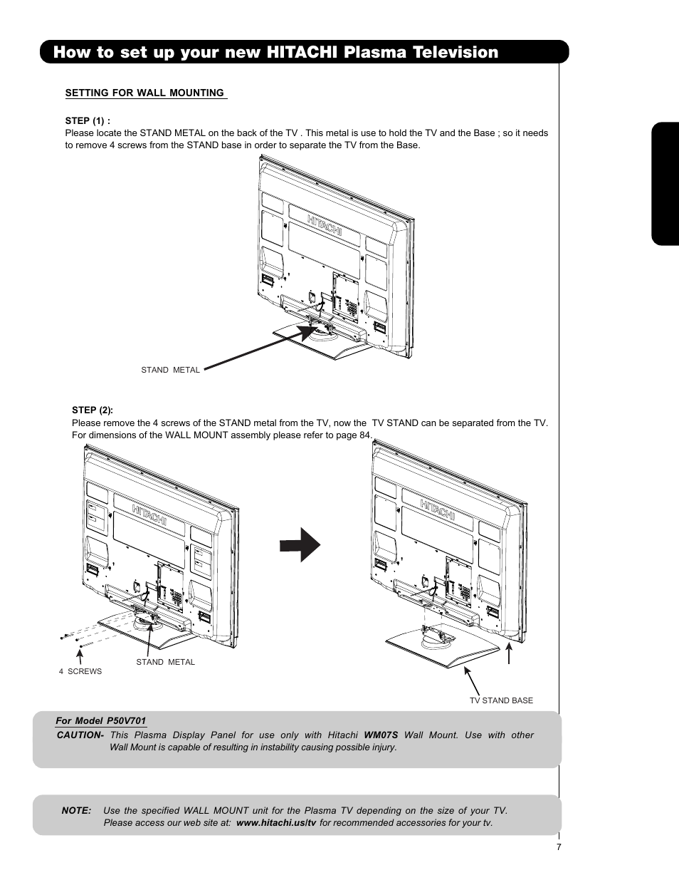 How to set up your new hitachi plasma television | Hitachi P50V701 User Manual | Page 7 / 186