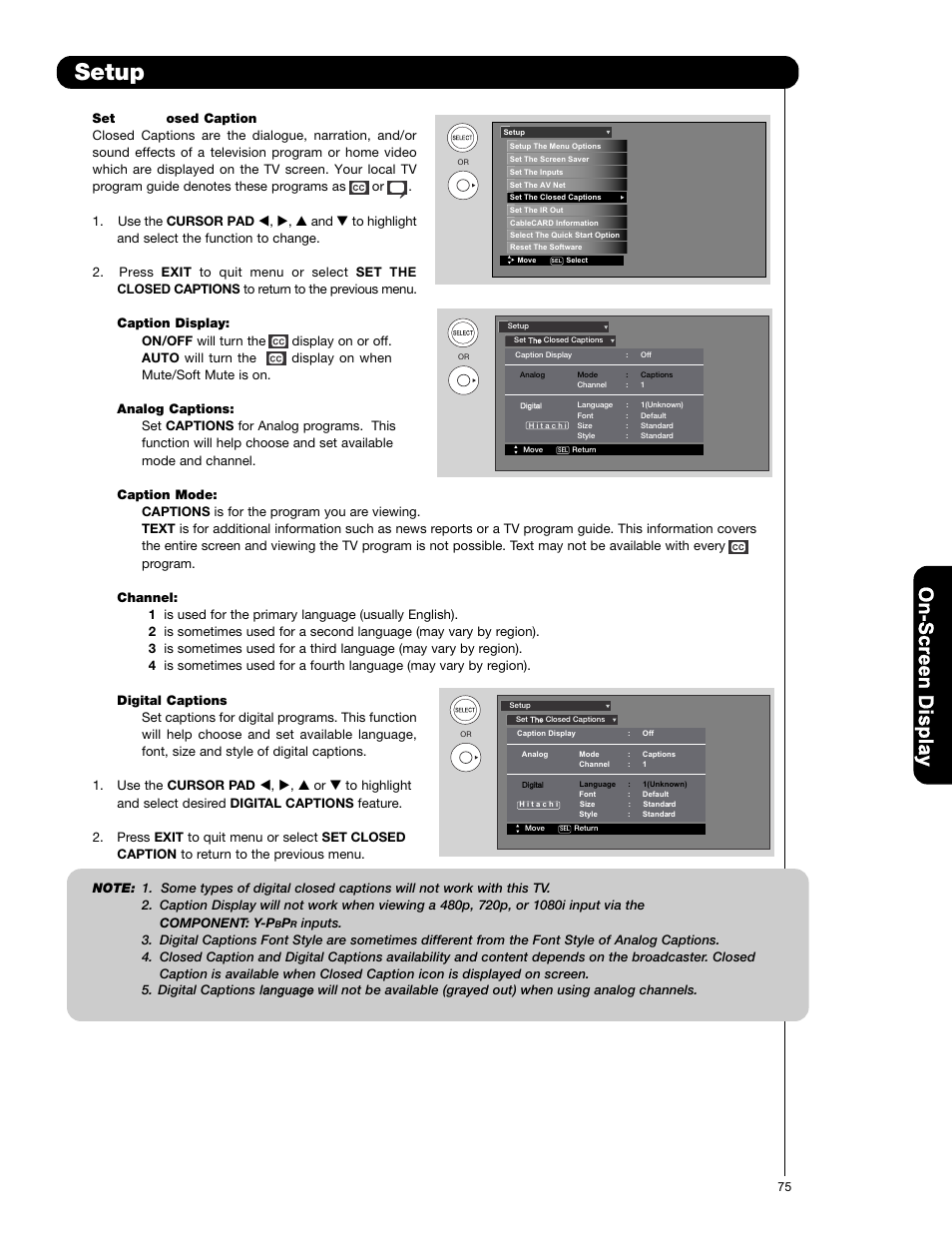 Setup | Hitachi P50V701 User Manual | Page 75 / 186