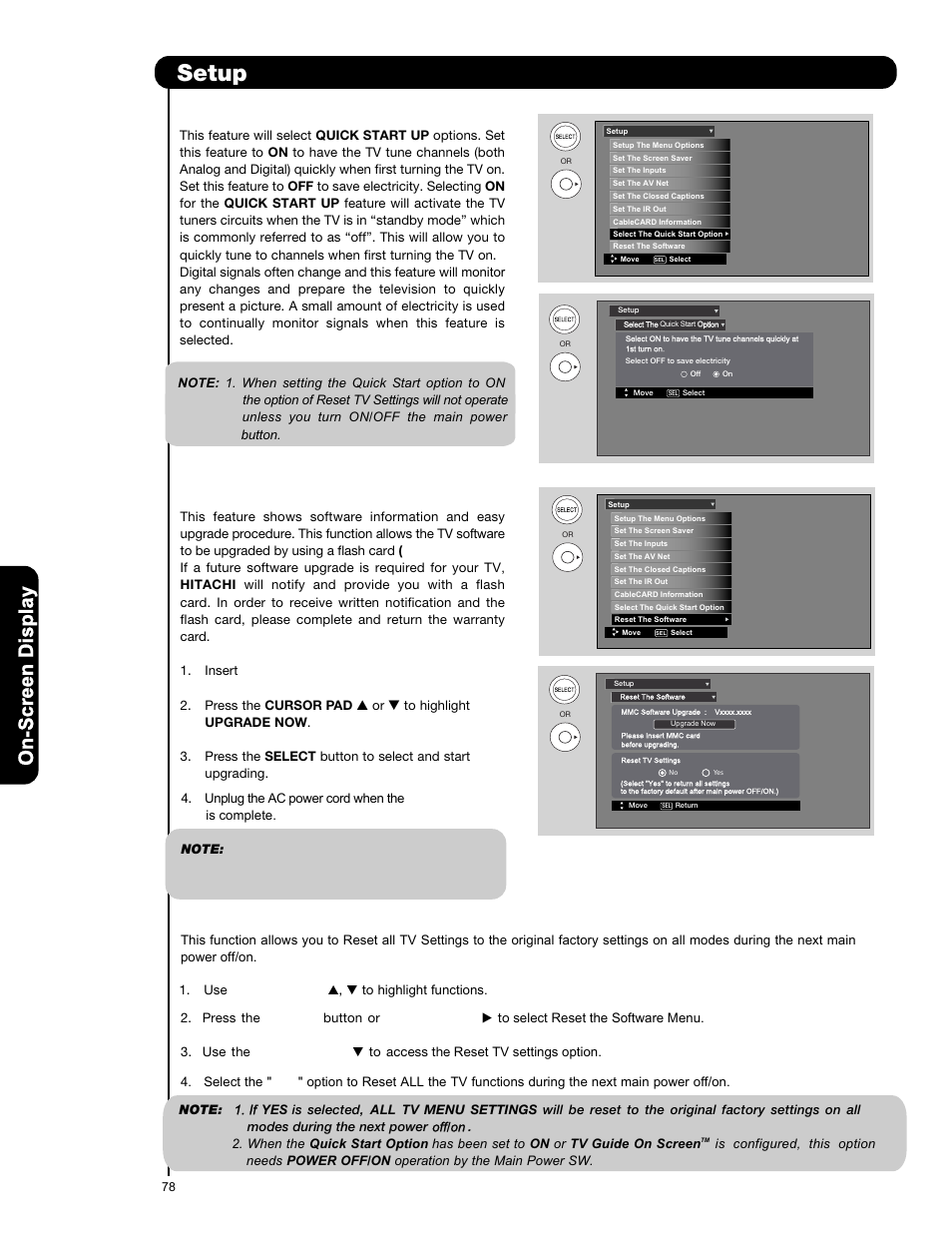 Setup | Hitachi P50V701 User Manual | Page 78 / 186